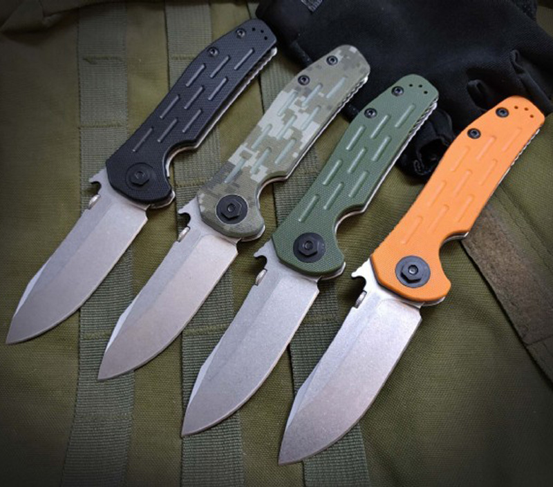 High Quality 0630 Ball Bearing Folding Knife D2 Drop Point Stone Wash Blade G10 + Stainless Steel Sheet Handle EDC Knives