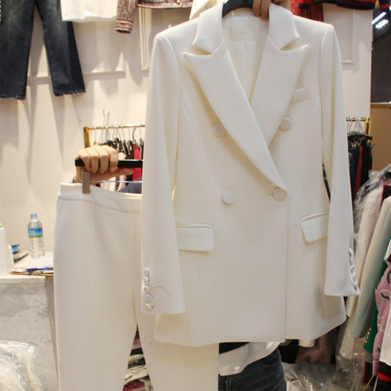 Suit twopiece female 2019 spring new women's Korean professional solid color suit jacket slim nine pants suit T200818