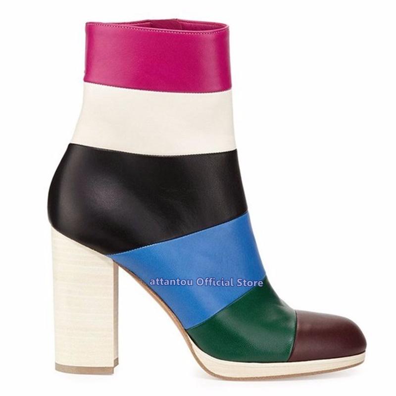 Colorful rainbow mixed color leather Chunky High Heel Short Boots Woman Spring Autumn Heeled Ankle Boots plus size 46, Beige
Colorful rainbow mixed color leather Chunky High Heel Short Boots Woman Spring Autumn Heeled Ankle Boots plus size 46, Beige