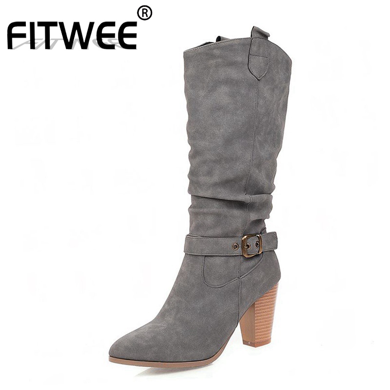 FITWEE Mid-Calf Boots For Women Fashion Solid Color Thick Heel Shoes Women Buckle Short Boots Casual Mujer Footwear Size 34-47, Beige 
FITWEE Mid-Calf Boots For Women Fashion Solid Color Thick Heel Shoes Women Buckle Short Boots Casual Mujer Footwear Size 34-47, Beige