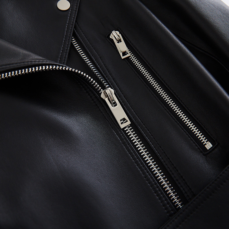Lautaro Black long faux leather jacket women with many pockets zipper belt lapel Spring plus size leather trench coat for women 201020