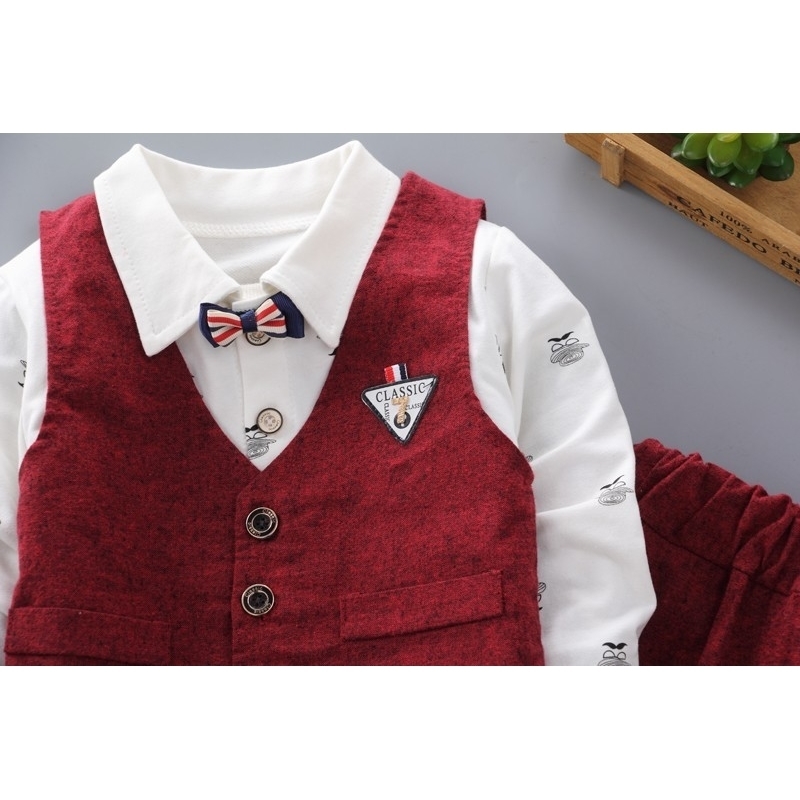Children Fashion Clothing Spring Autumn Baby Boys Girls Gentleman Vest Shirt Pants 3pcs/sets Kids Infant Cotton Casual Tracksuit 201127