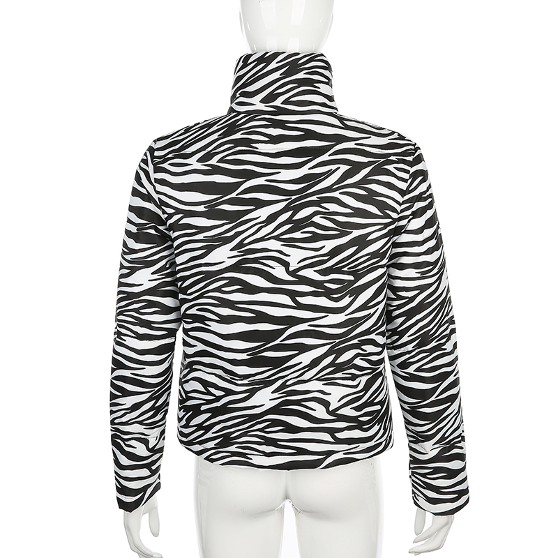 HEYounGIRL Zebra Animal Print Warm Ladies Winter Jackets Harajuku Casual Puffer Bubble Coat Long Sleeve Women Parka Streetwear Y201006