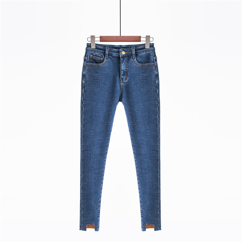 JUJULAND New Slim Stretch High Waist Skinny Jeans Female Scratch Worn Feet Vintage Black Blue Pencil Pants Women Jeans 8138 201030