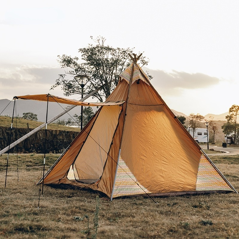 Outdoor 4-Person Indian Pyramid Family Parent-Child Camping Sunshade with Foyer Rainproof Tent(The logistics price Pls Contact us)