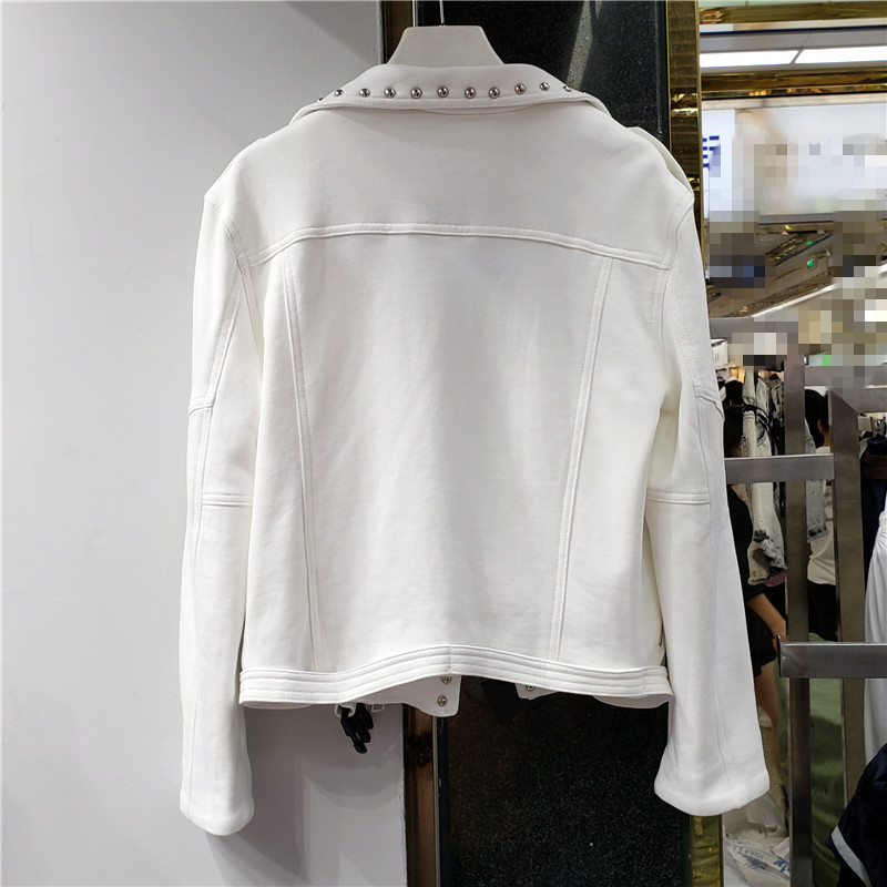 2020 New Autumn Short White Jackets Women Zipper Casual Loose Bomber Coat Female Outwear Rivet Black Coats Short Jacket T200828