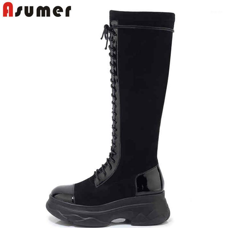 ASUMER Hot sale high quality genuine leather boots women platform shoes patchwork ladies antumn winter shoes knee high boots1, Black2
ASUMER Hot sale high quality genuine leather boots women platform shoes patchwork ladies antumn winter shoes knee high boots1, Black2