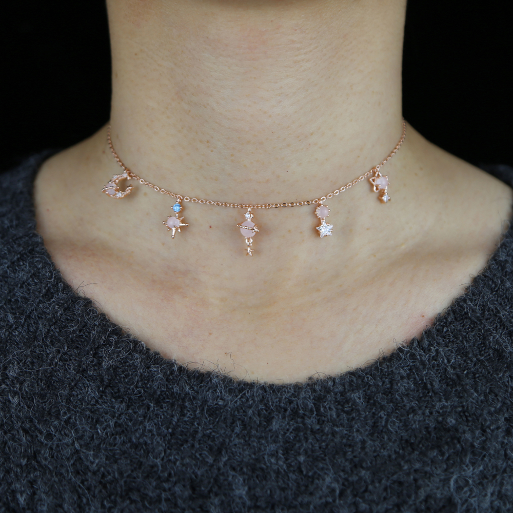 Fashion Women Girl Jewelry Cute Lovely Moon Star starry sky Charms Drop Choker Necklace 2021 New Trendy