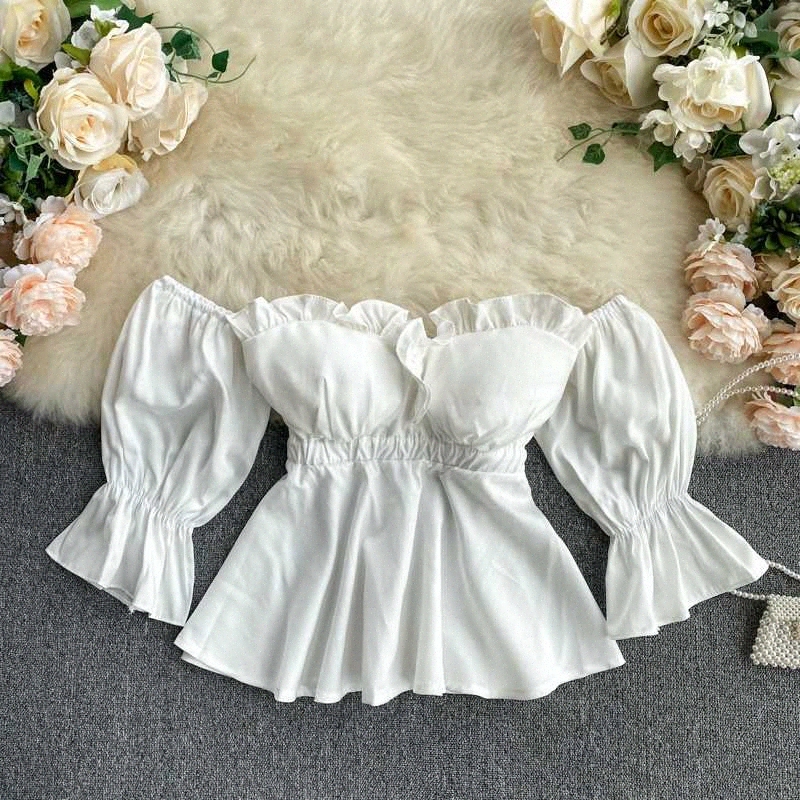 Women Cute Slash Neck Off-the-shoulder Tube Top Sexy Puffy Sleeve Short Ruffled Blouse yYS6#, White
Women Cute Slash Neck Off-the-shoulder Tube Top Sexy Puffy Sleeve Short Ruffled Blouse yYS6#, White