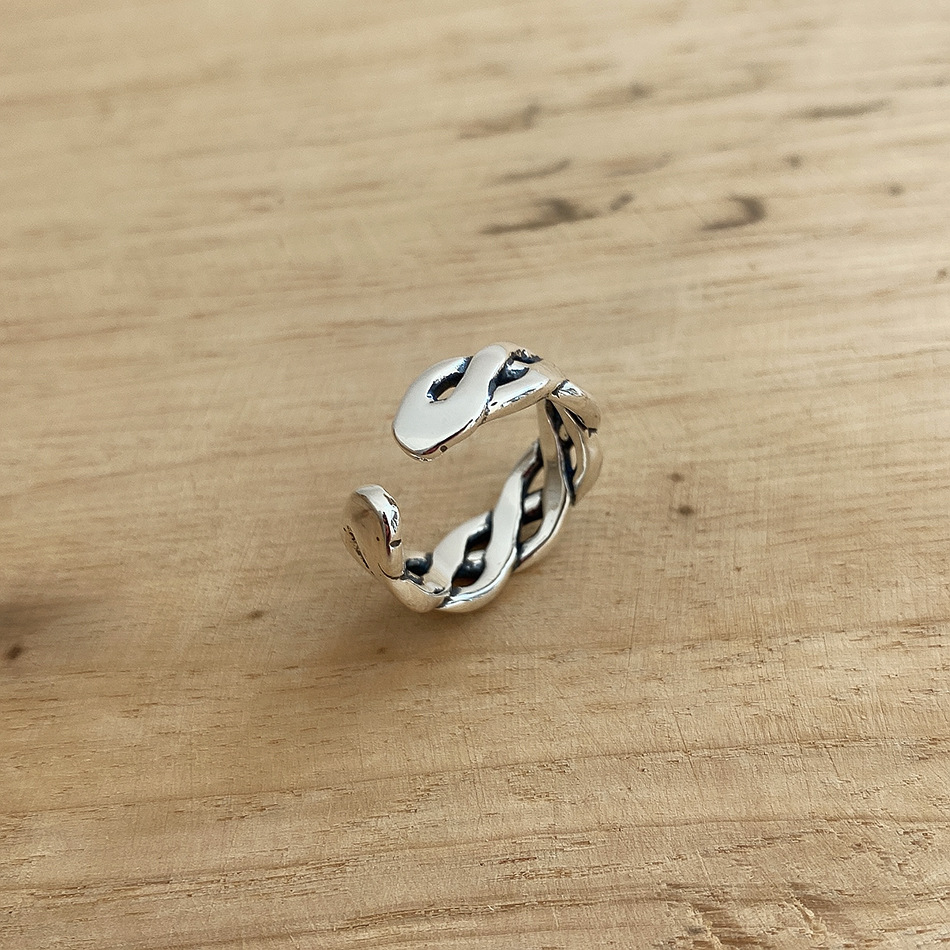 New minimalism design 925 sterling silver vintage jewelry antique silver handmade designer adjustable rings braided open rings for men women