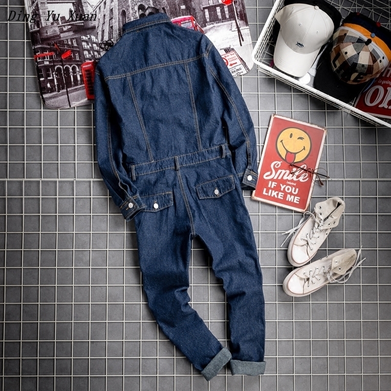 Men's One Piece Denim Bib Overalls With Jackets Long Sleeve Cargo Overalls Jeans Jumpsuits For Male Work Suit Stage Costumes 201111
