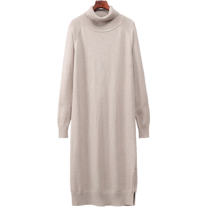 HLBCBG Winter Thick Knit Long Straight Women Dress Warm Turtleneck Pullover Sweater Dress Oversized CHIC Christmas Midi Dresses 201225