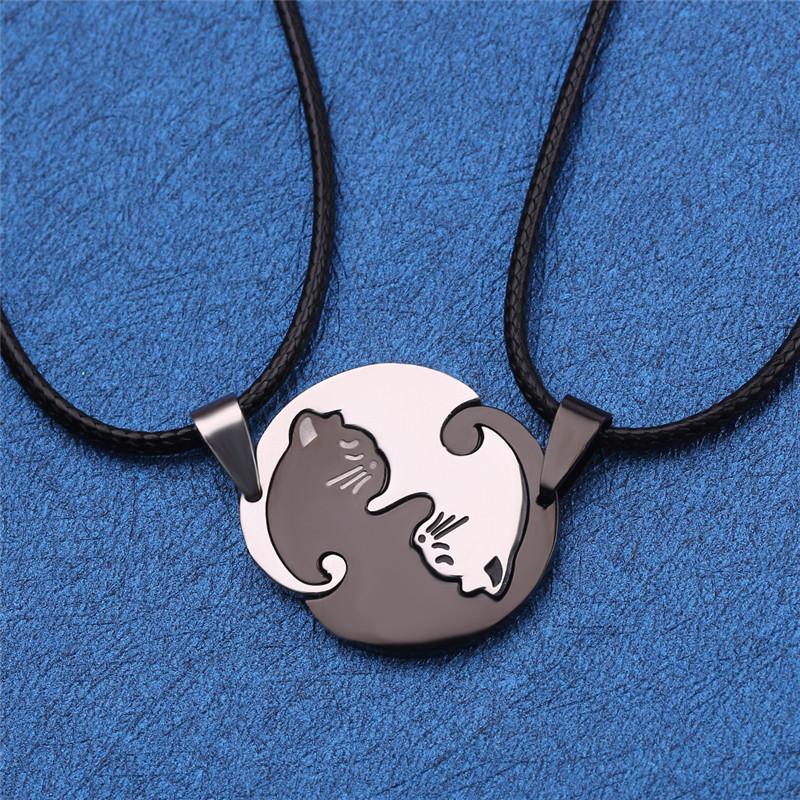 Couple jewelry animal necklace black and white stitching couple necklace stainless steel cute pet cat pendant Valentine
Couple jewelry animal necklace black and white stitching couple necklace stainless steel cute pet cat pendant Valentine