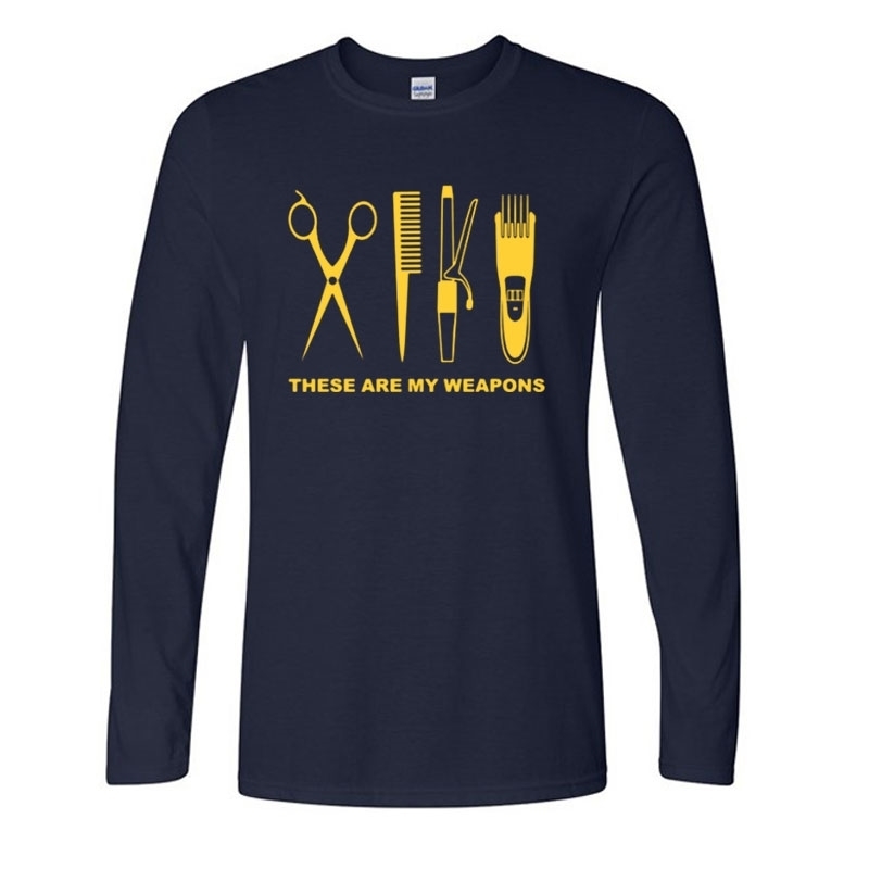New Autumn and winter Fashion Hairdresser T Shirt Men Long Sleeve Cotton Barber Weapons T-shirt Tops scissors Tshirt MoreSize 201203
