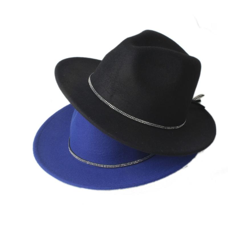 Brand Wool Women's Men's Diamond shining Band Chapeu Feminino Fedora Hat With Wide Brim Jazz Cap Panama Top Sun Hat 20, Black 
Brand Wool Women's Men's Diamond shining Band Chapeu Feminino Fedora Hat With Wide Brim Jazz Cap Panama Top Sun Hat 20, Black