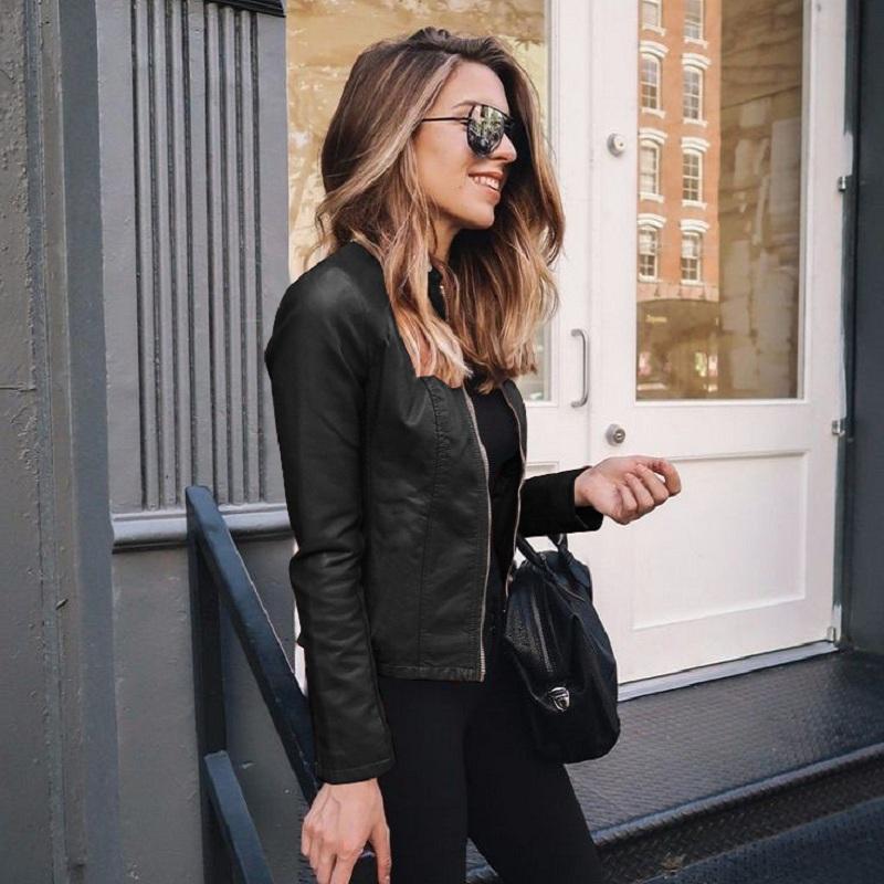 Women Leather Streetwear Motorcycle Zipper Classic Woman Jackets Autumn Plus Size Basic Rock Female Short Jacket Coat B3