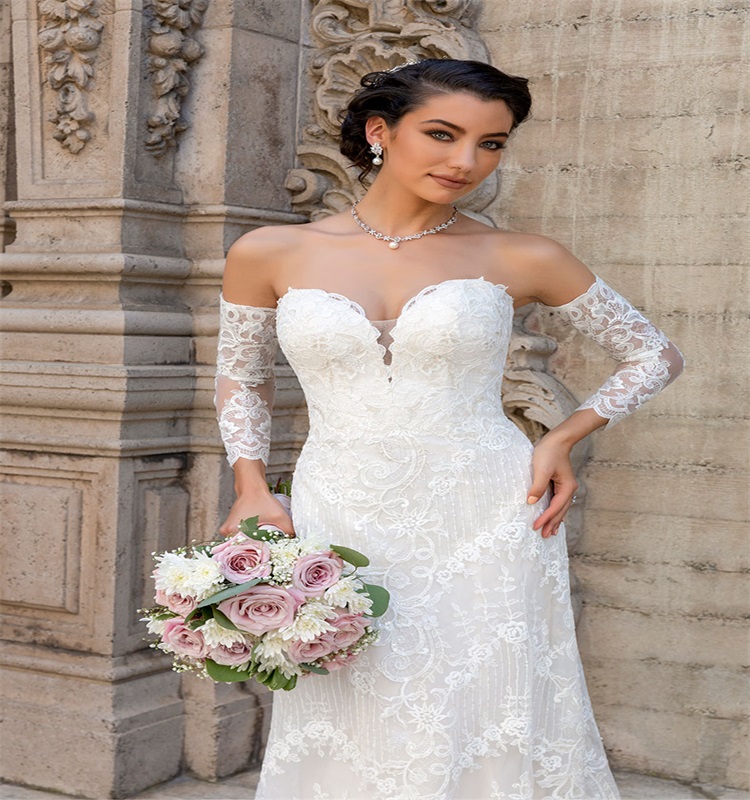 Elegant Mermaid Wedding Dresses With Detachable Sleeve Applique Lace Ruched Tulle Chic Bridal Gown Sweep Train Custom Made vestidos de novia