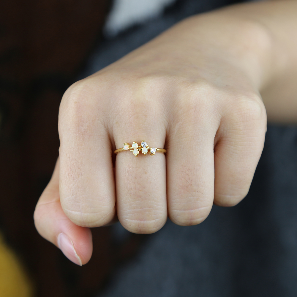New Arrive Minimal Delicate Jewelry Tiny Fire Opal Cz Paved Dainty Jewelry for Women Teen Girl Fashion Elegant Stacking Cz Rings