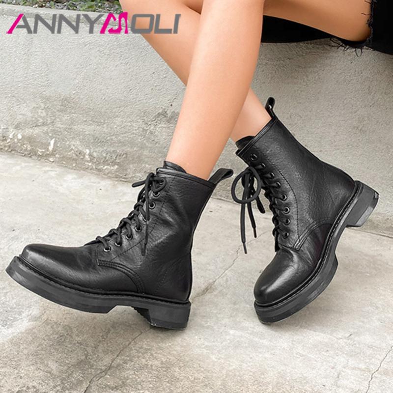 ANNYMOLI Real Leather Flat Platform Motorcycle Boots Women Short Boots Shoes Round Toe Lace Up Female Ankle Autumn Winter, Black synthetic lin
ANNYMOLI Real Leather Flat Platform Motorcycle Boots Women Short Boots Shoes Round Toe Lace Up Female Ankle Autumn Winter, Black synthetic lin