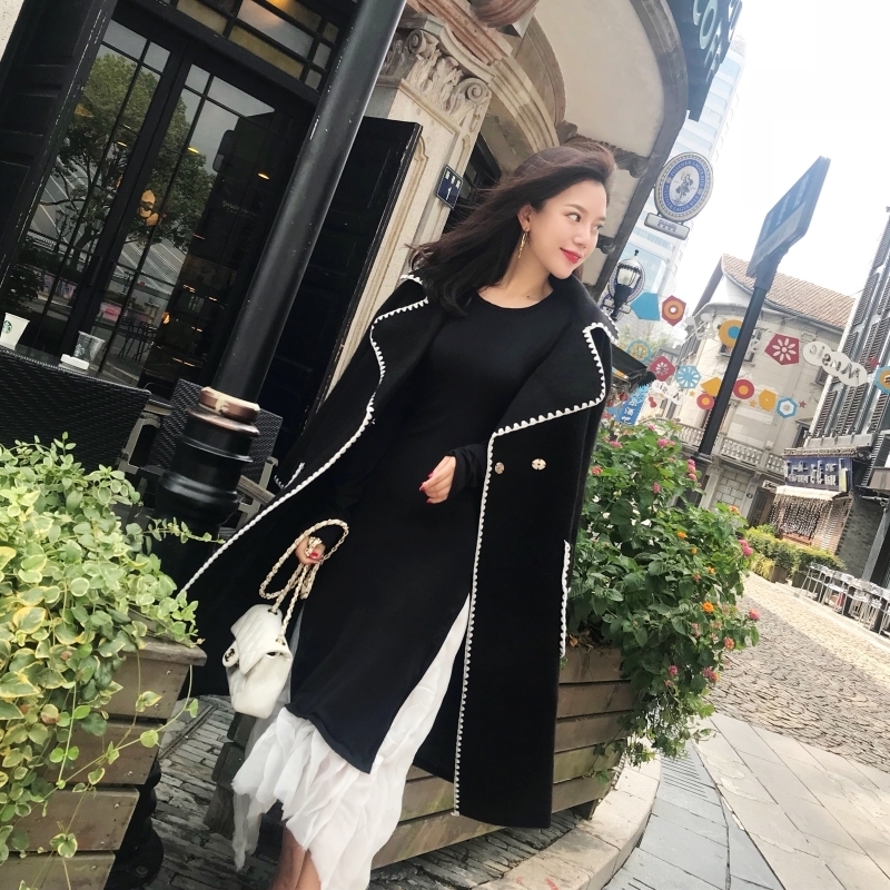 EWQ Autumn Winter Style Lapel Long Sleeve White Patchwork Adjustable Waist Woolen Coat Vintage Fashoin AH13411M 201222