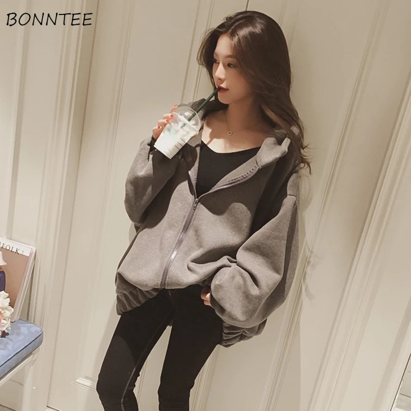 Hoodies Women Letter Printed Loose Hooded Thicker Warm Sweatshirts Students Plus Velvet Long Sleeve Zip-up Womens All-match Chic 200930