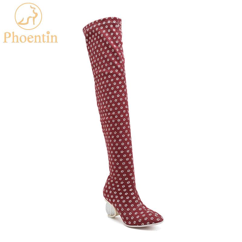 Phoentin slip on boots thigh high 2020 stretch fabric bottine femme polka dot crystal strange heels ladies shoes size 43 FT479, Blue
Phoentin slip on boots thigh high 2020 stretch fabric bottine femme polka dot crystal strange heels ladies shoes size 43 FT479, Blue