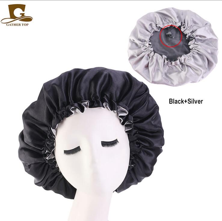 New Silk Night Cap Hat Double side wear Women Head Cover Sleep Cap Satin Bonnet for Beautiful Hair GD741