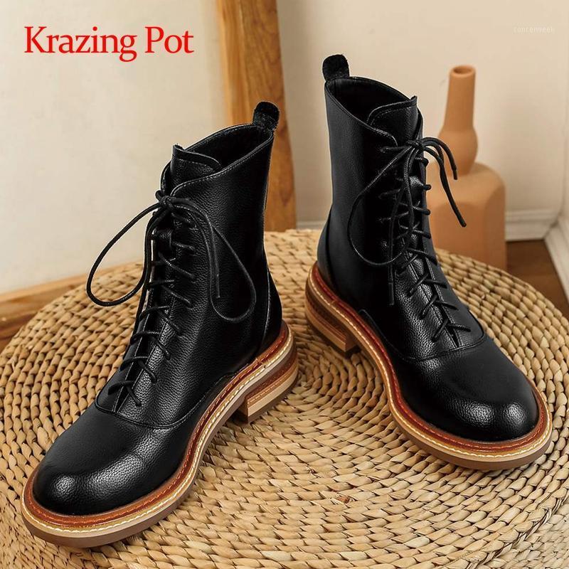 Krazing pot 2020 large size genuine leather vintage european design round toe thick low heel lace up daily wear ankle boots L9f11, Black
Krazing pot 2020 large size genuine leather vintage european design round toe thick low heel lace up daily wear ankle boots L9f11, Black