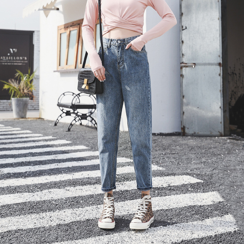 High Waist Cropped Jeans Women Spring Loose Retro Wide Leg Straight Student Korean Version Was Thin Radish Pants 201030