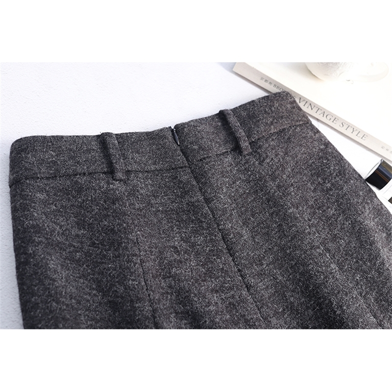 Wide-Leg New Autumn Winter Woolen Flavor Trousers High Waist Plus Size Pants Women Culottes 667A 201228