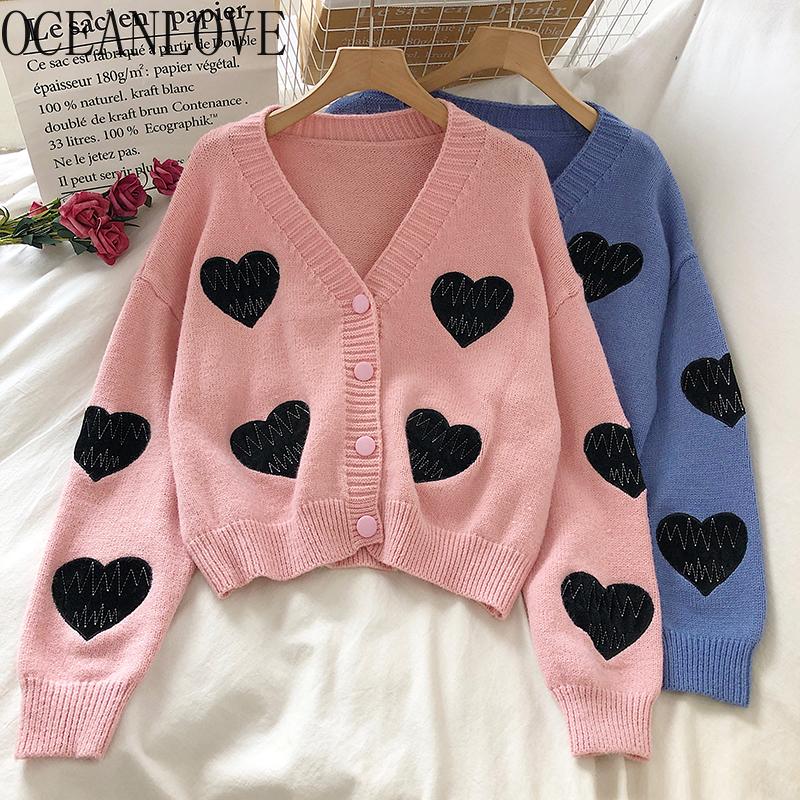 OCEANLOVE Jacquard Love Women Cardigans V Neck Short Sweet Autumn 2020 Girls Sweaters Preppy Style Loose Chaqueta Mujer 18939, Blue
OCEANLOVE Jacquard Love Women Cardigans V Neck Short Sweet Autumn 2020 Girls Sweaters Preppy Style Loose Chaqueta Mujer 18939, Blue