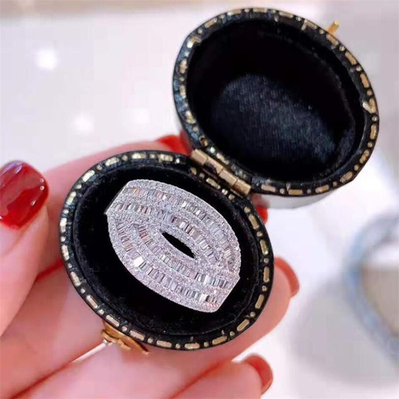Super Sparkling Luxury Jewelry 925 Sterling Silver Full Princess Cut White Topaz CZ Diamond Gemstones Party Women Wedding Bridal Ring Gift