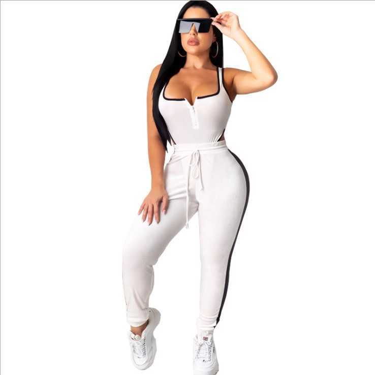 Designers Women Clothes pants 2023 sleeveless hollow out zipper backless splicing one-piece pants set Fashion