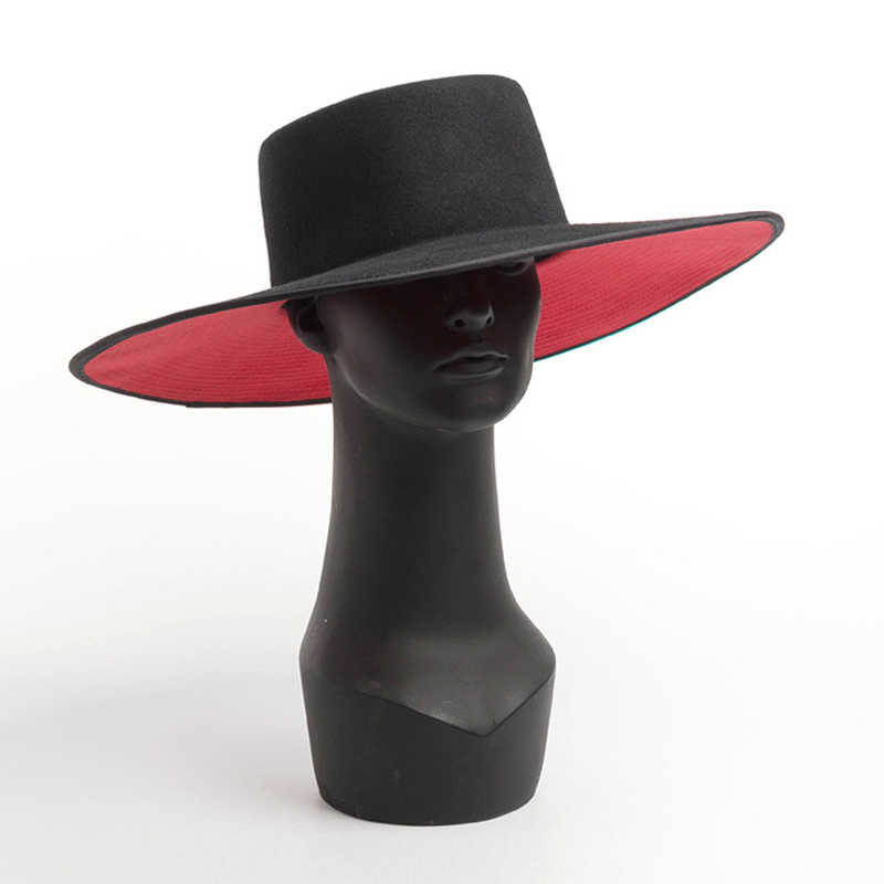 Classical UNISEX WIDE BRIM SPLICE TWO TONE WOOL FEDORA Winter Warm Wide Brim Women Hats Red Black Ladies Church Derby Dress Hat LJ201030