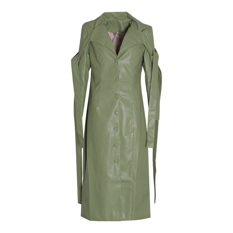 TWOTWINSTYLE Lace Up PU Leather Women's Coat Lapel Collar Long Sleeve Coats Female Large Size 2020 Autumn Winter Fashion OL New T200805