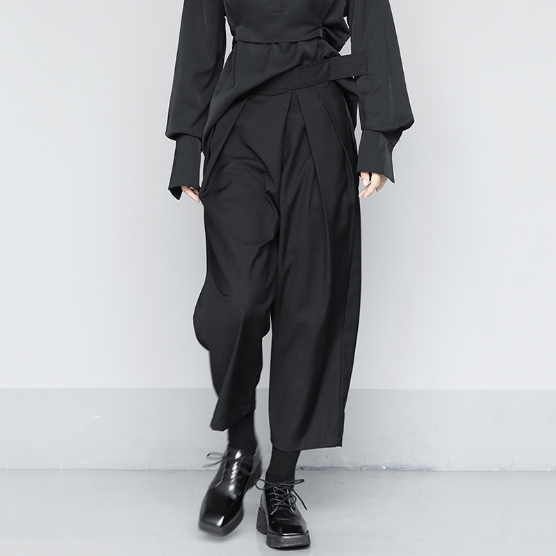 [EAM] High Waist Black Split Joint Pleated Long Wide Leg Trousers New Loose Fit Pants Women Fashion Spring Summer 1U360 201111