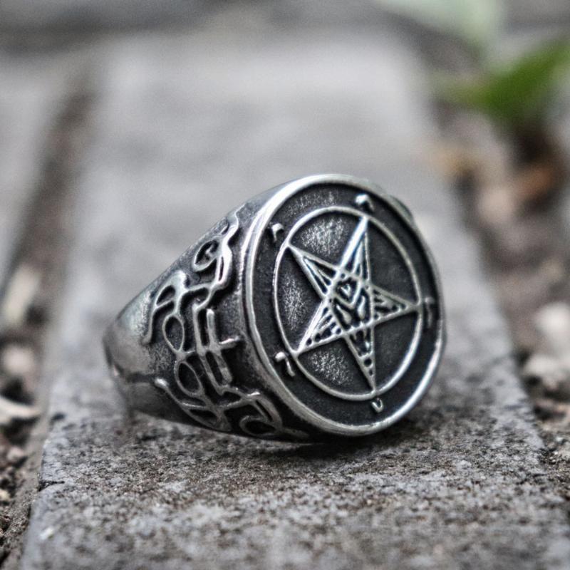 Unique Gothic Inverted Pentagram Satanic Skull Ring Mens Satan Demon Stainless Steel Biker Rings Baphomet Jewelry
Unique Gothic Inverted Pentagram Satanic Skull Ring Mens Satan Demon Stainless Steel Biker Rings Baphomet Jewelry