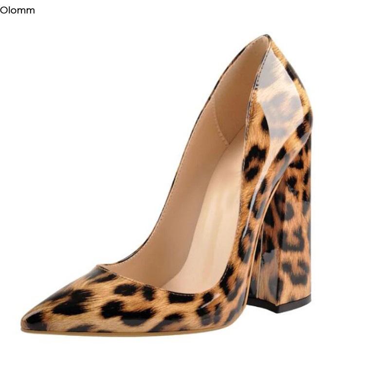 

Olomm 2020 Women Shiny Leopard Pumps Sexy Square High Heels Pumps Nice Pointed Toe Gorgeous Party Shoes Women Plus US Size 4-13, D2391 leopard