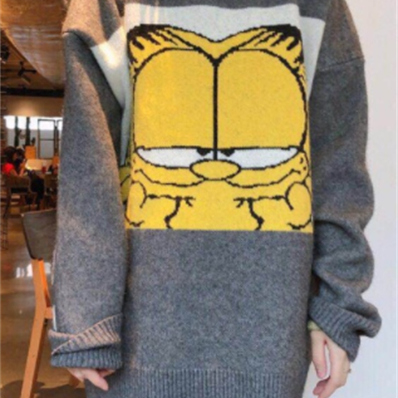 Cartoon Pink Red Plus Size Women Sweater Loose Korean Pullover Tops Fashion Leopard Long Sleeve Female Knit Sweaters Winter 201201
