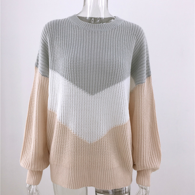 Loose Knitted Sweater Women Jumpers Long Sleeve Woman Pullovers Sweaters Casual Autumn Winter Color Block Striped Sweater 201111