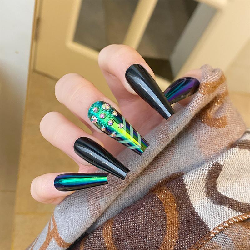 False Nails 24Pcs/Set Detachable Long Coffin Finger Peacock Symphony Diamond Ballerina Wearable Fake Nail Full Cover Tips, Red;gold
False Nails 24Pcs/Set Detachable Long Coffin Finger Peacock Symphony Diamond Ballerina Wearable Fake Nail Full Cover Tips, Red;gold