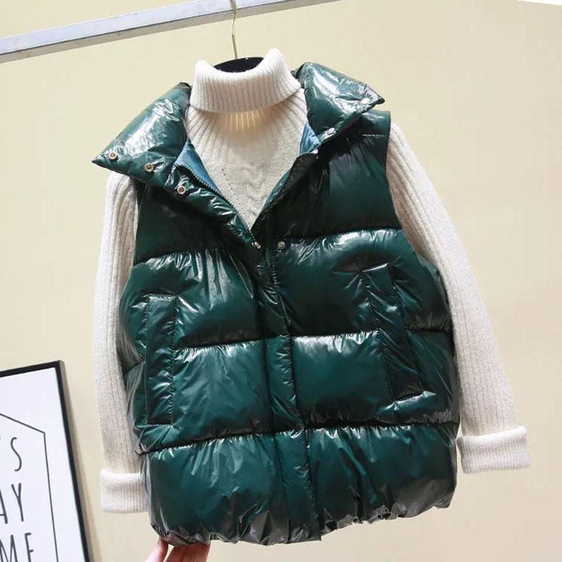 2021 Autumn Winter Women Vest New Short Shiny Waistcoat Jacket Loose Padded Vests Coat Lady Clothing, Black 
2021 Autumn Winter Women Vest New Short Shiny Waistcoat Jacket Loose Padded Vests Coat Lady Clothing, Black