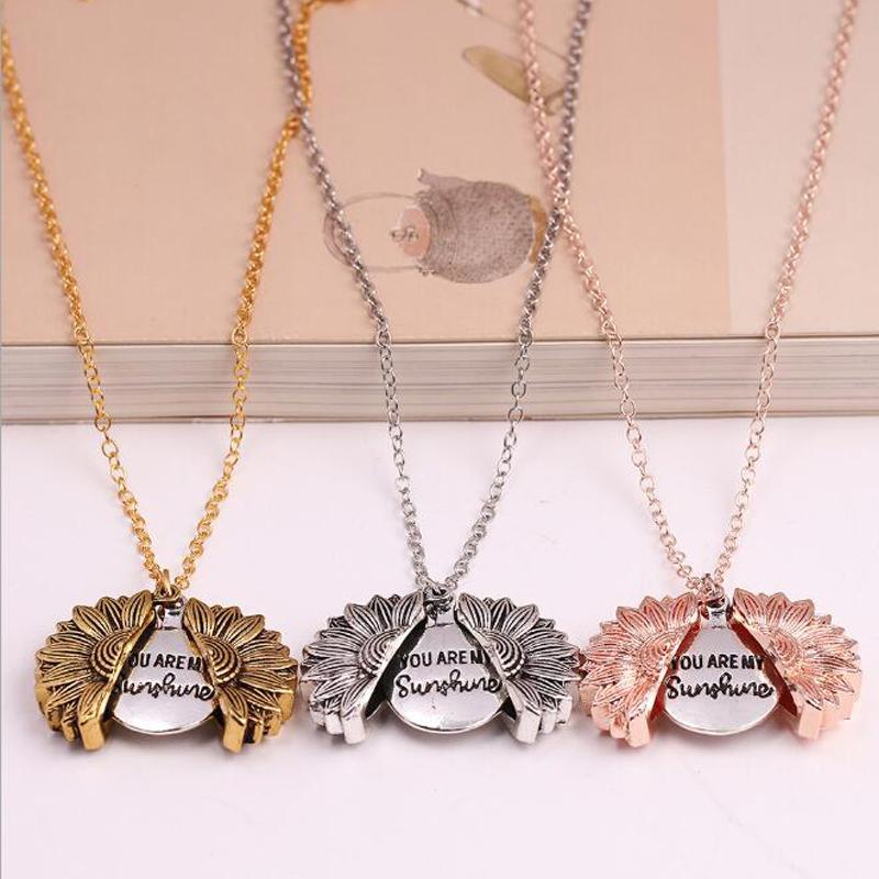 New Antique Open Locket Necklace Engraved You Are My Sunshine Sunflower Pendant Necklace Unique Party Jewelry Gift
New Antique Open Locket Necklace Engraved You Are My Sunshine Sunflower Pendant Necklace Unique Party Jewelry Gift