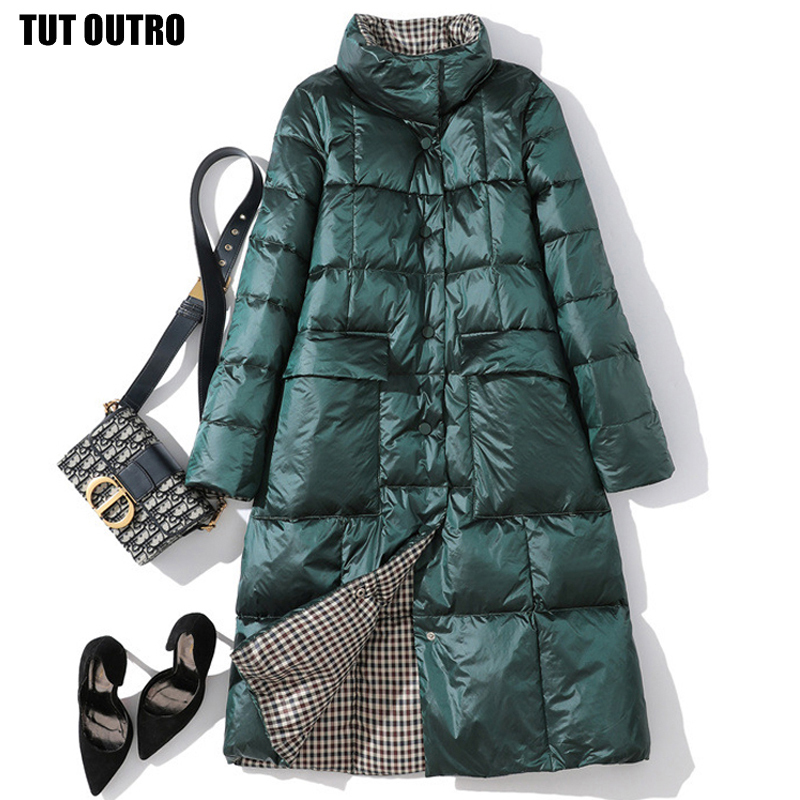 5XL Winter Feather Jacket Woman Black Double Side Wear Outerdoor Female Coats Long Warm Down Coat Puffer Jacket Parka 201019