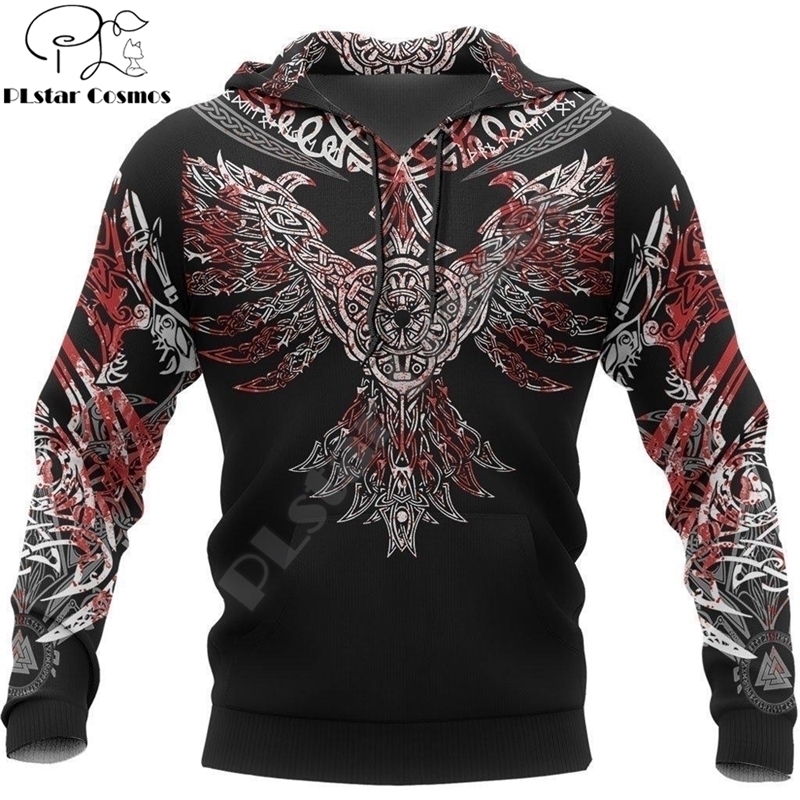 Viking Huginn Pullover Hoodie for Men/Women Harajuku Fashion hooded Sweatshirt Raven Tattoo Casual Jacket sudadera hombre DW0033 201020