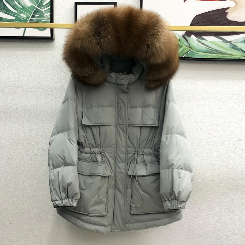 Real Natural Fur New Winter Jacket Women Fashion Down Coat Female White Duck Down Jacket Parka Loose Warm Hooded Overcoat 201019