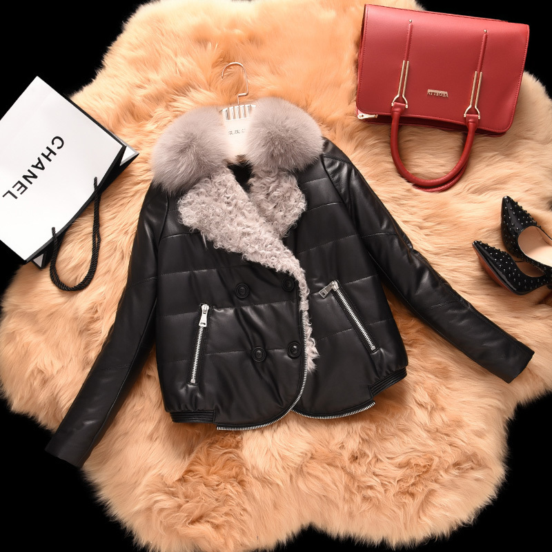 Tcyeek Warm Fox Fur Collar Genuine Leather Jacket Women Winter White Duck Down Jacket Real Sheepskin Coat Female Outwear 5072M01 201020