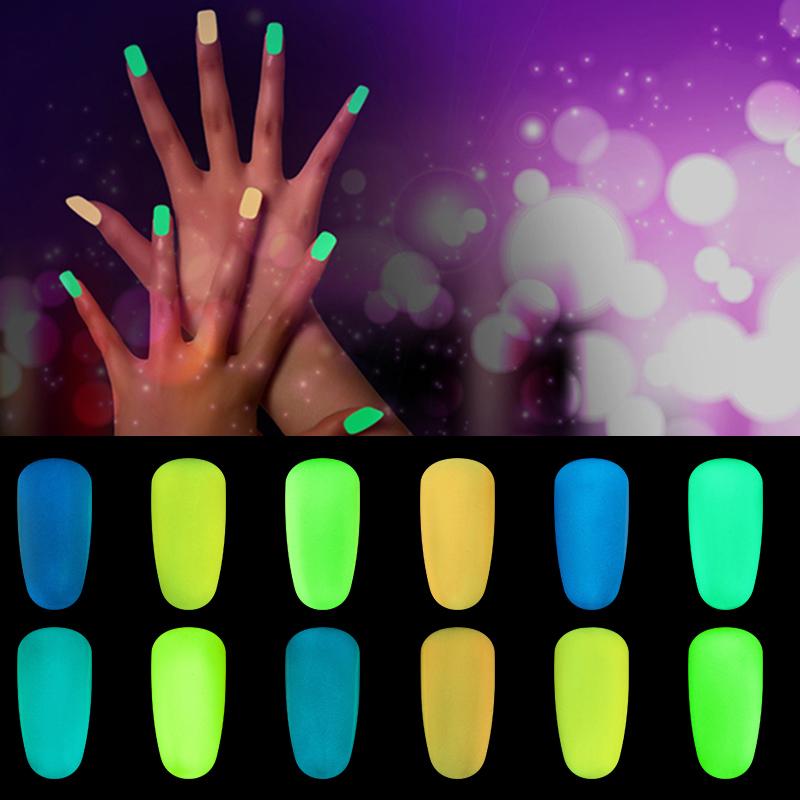 

CLAVUZ 1g Glowing Powder Gel Varnish Nail Art Funny Party Tool Lacquer Fluorescent Luminou 12 Color Glow in the Dark Led UV Gel