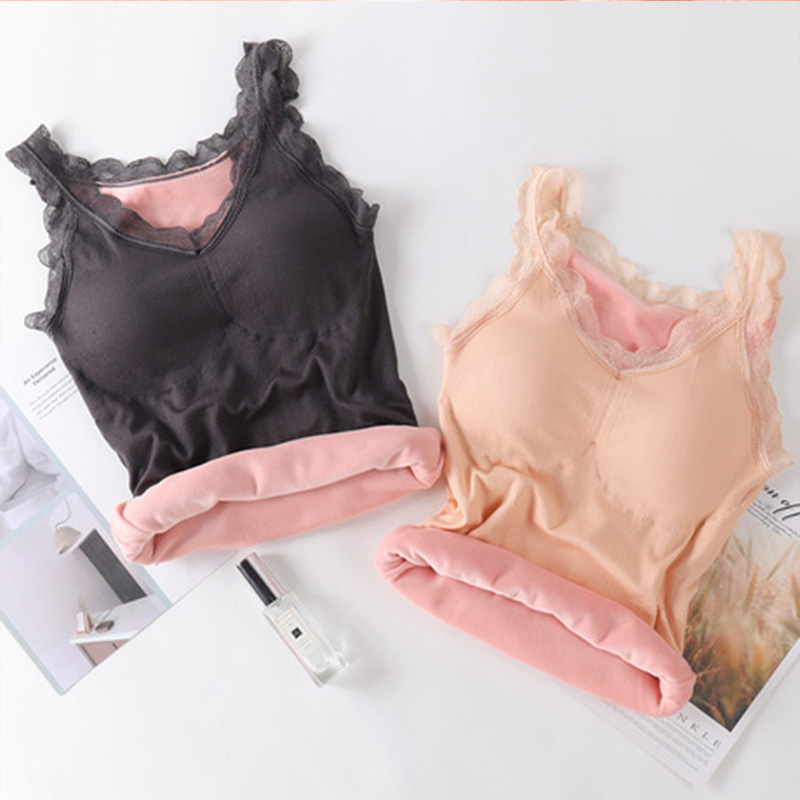 Winter Bear Fairy Lace Thermal Vest Womens Velvet Padded V-neck Sleeveless Lace Camisole with Chest Pad, Black
Winter Bear Fairy Lace Thermal Vest Womens Velvet Padded V-neck Sleeveless Lace Camisole with Chest Pad, Black