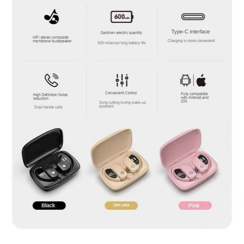 Headphones Earphones TWS T32 Bluetooth 50 Wireless Headset Double Hanging Ear Digital Display Noise Reduction Inear Stereo Gam
